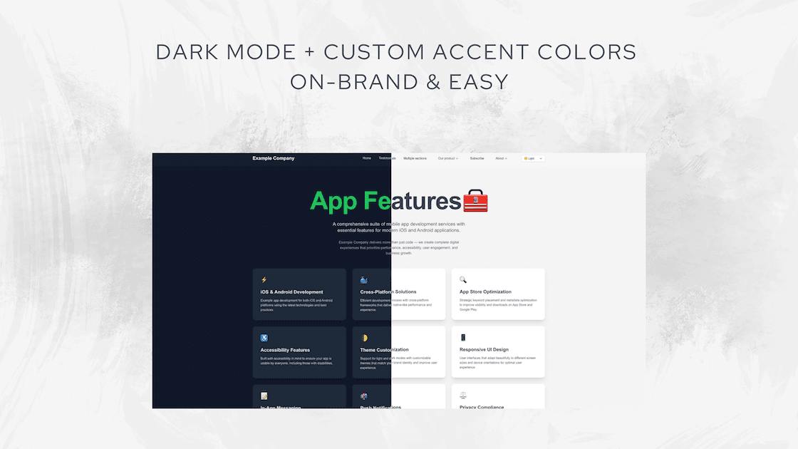 Happy Landing with pre-built pages, layouts and dark mode support